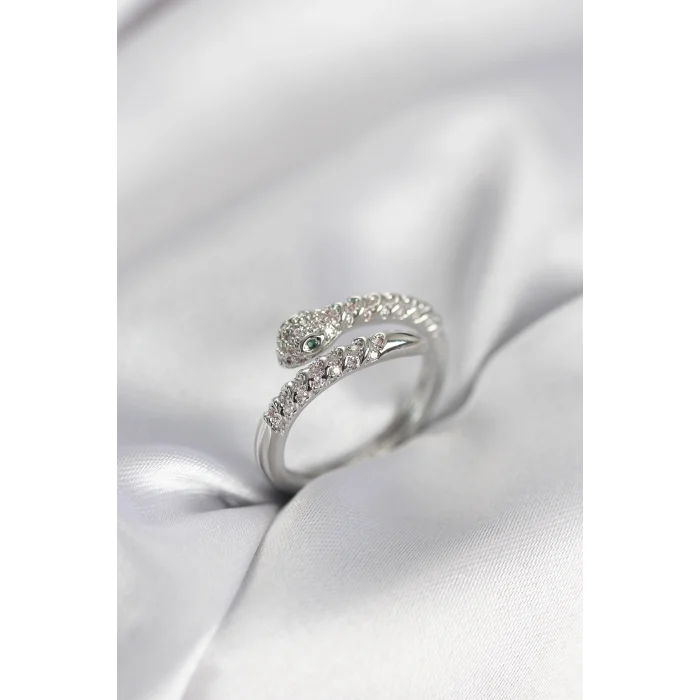 Yılan Model Gümüş Renk Zirkon Taşlı Kadın Yüzük