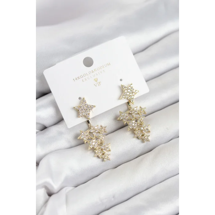 Yıldız Model Gold Renk Zirkon Taşlı Küpe