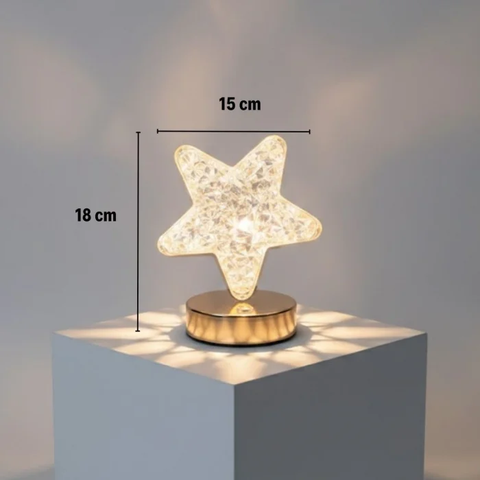 Yıldız Model Kristal LED Masa Lambası – Dokunmatik, 3 Renk Işık Modlu, Şarjlı Mini Dekoratif Gece Lambası (5047)