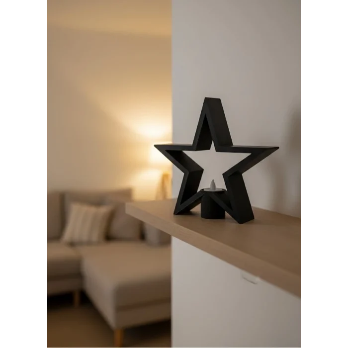 Yıldız Mumluk Siyah Modern Salon ve Raf Dekoru