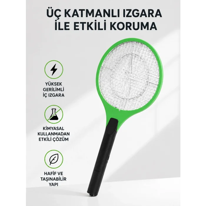 Yüksek Gerilimli Elektronik Sinek Raket – Sessiz, Kimyasız ve Güvenli Kullanım