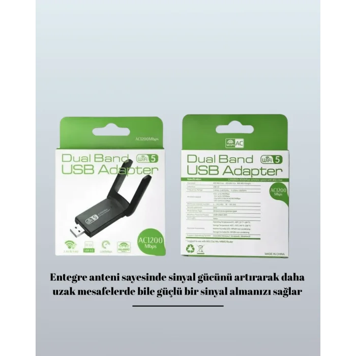 Yüksek Hızlı 1200 Mbps Çift Bant USB WiFi Adaptör – Güçlü Sinyal, Geniş Uyumluluk