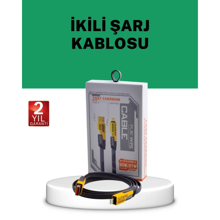 Yüksek Hızlı 65W Güç Çıkışlı Çoklu Cihaz Uyumlu Şarj Kablosu