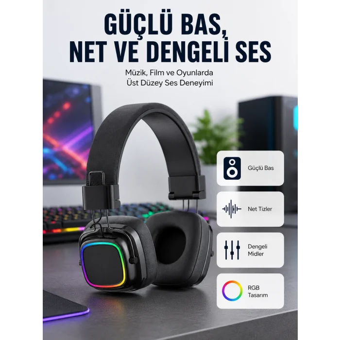 Yüksek Ses Kaliteli Kablosuz Kulak Üstü Kulaklık – BT 5.3