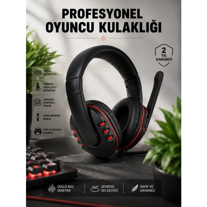 Yüksek Ses Kalitesi ve Aktif Gürültü Engelleme Özellikli Kablolu Mikrofonlu Kulaklık