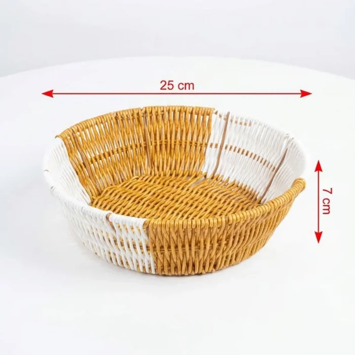 Yuvarlak Çift Renkli Plastik Rattan Ekmek ve Meyve Sepeti - Çok Amaçlı Banyo ve Mutfak Düzenleyici - Yıkanabilir Tezgâh Üstü Organizer (5047)