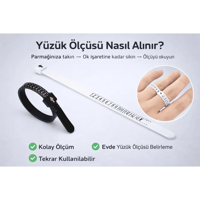 Yüzük Ölçüsü Alma Aleti Parmak Yüzük Ölçer Aparatı Ring Sizer Yüzük Ölçme Ölçü Seti - 2 Adet