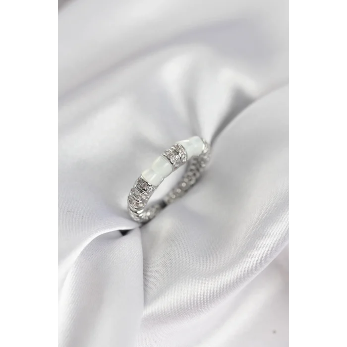 Zirkon Taşlı Kemik Model Gümüş Renk Kadın Yüzük