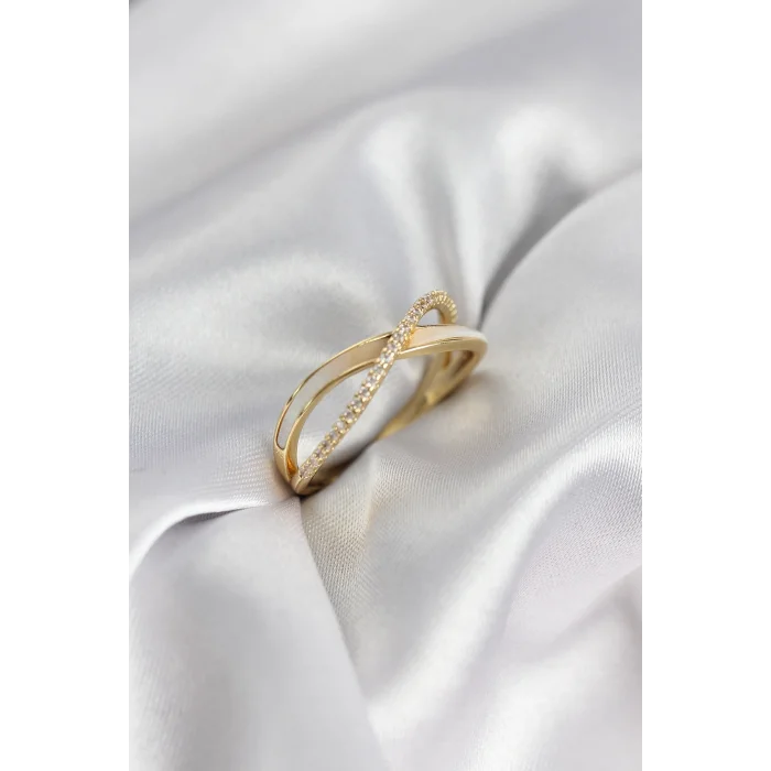 Zirkon Taşlı Sarmal Sedefli Gold Renk Kadın Yüzük