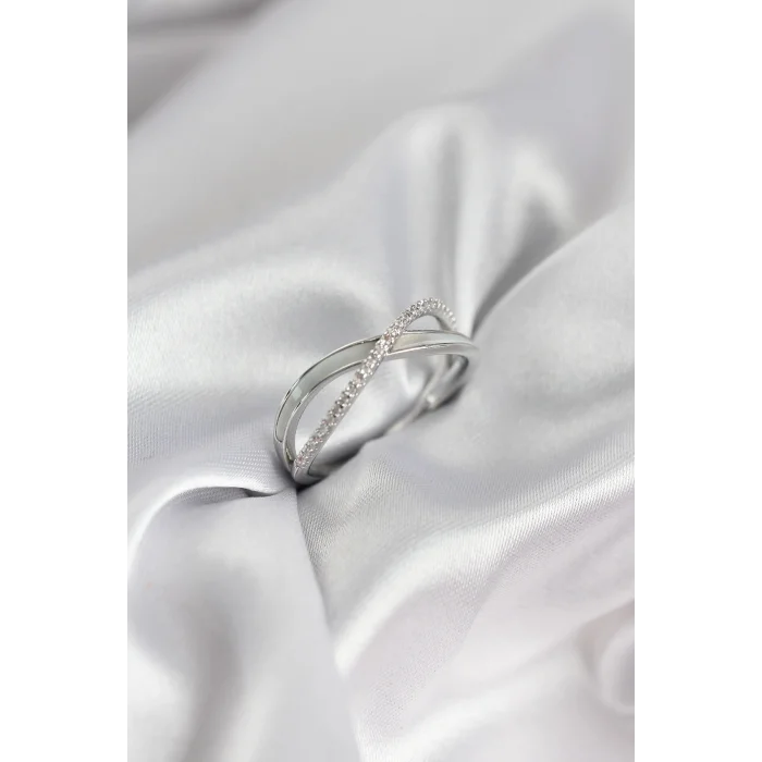 Zirkon Taşlı Sarmal Sedefli Gümüş Renk Kadın Yüzük