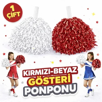 1 Çift ( 2 Adet ) Kırmızı-Beyaz Renk 23 Nisan 19 Mayıs 29 Ekim Okul Gösteri Ponponları Ekstra Dolgun (5047)