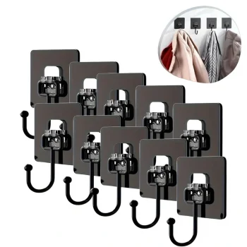 10 Adet Duvara, Dolapa Yapışan Güçlü Yapışkanlı Siyah Duvar Askısı (5047)