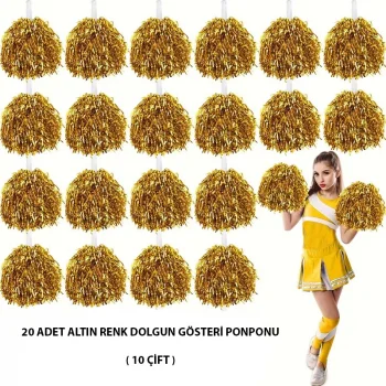 10 Çift ( 20 Adet ) Altın Renk 23 Nisan 19 Mayıs 29 Ekim Okul Gösteri Ponponları (5047)