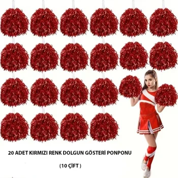 10 Çift ( 20 Adet ) Kırmızı Renk 23 Nisan 19 Mayıs 29 Ekim Okul Gösteri Ponponları