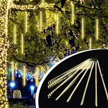 10lu 45 cm Plastik Meteor LED USB 2M Kablo Sarı Renk Ağaç Işığı – Renk Değiştiren Asmalı Dekoratif Bahçe ve Dış Mekan Aydınlatması