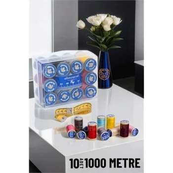 10 Renk 1000 Mt Kutulu Mezuralı Dikiş İpliği Seti