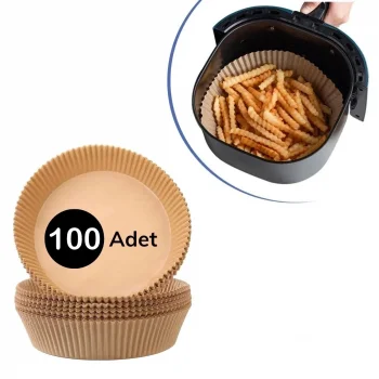 100 Adet  Air Fryer Pişirme Kağıdı Tek Kullanımlık  Yağlı Kağıdı Yuvarlak Tabak Model