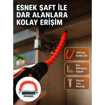 12 Parça Esnek Bits Uç Seti 300 mm Esnek Şaftlı Tornavida Uç Seti