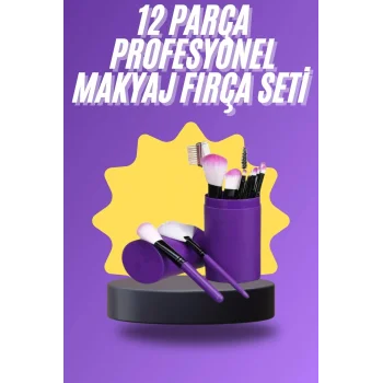 12 Parça Makyaj Fırça Seti Profesyonel Fondöten Allık Far Kontür Fırçası
