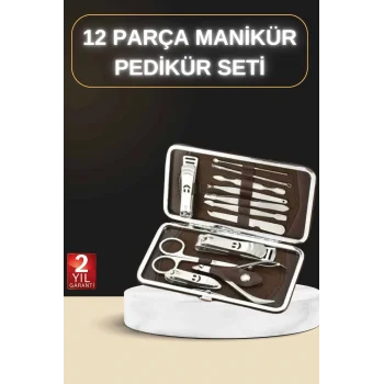 12 Parça Manikür Pedikür Seti Özel Deri Çanta El Ayak Bakımı Akne ve Sivilce Temizleme