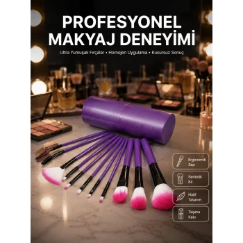 12 Parça Profesyonel Makyaj Fırçası Far Fırçası Allık Fırçası Yumuşak Kıllı