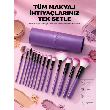 12 Parça Yumuşak Kıllı Makyaj Fırçası Seti Yüz ve Göz Makyajına Uygun Profesyonel Kullanım