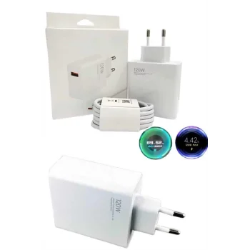 120 Watt Turbo Hızlı Şarj Aleti Seti Hızlı Şarj Adaptörü Beyaz