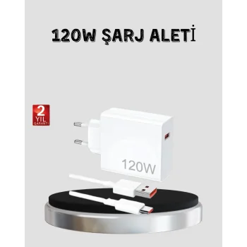 120W Hızlı Şarj Başlığı Ultra Güçlü Type-C Adaptör Kablo Dahil