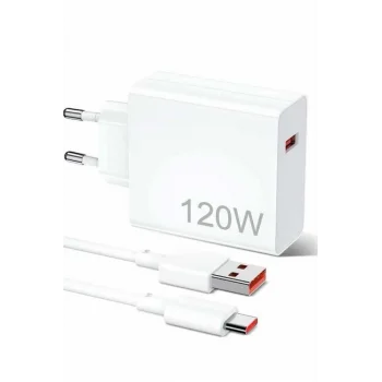 120W Şarj Aleti Hızlı Çift Turbo Şarj Aleti Seti Beyaz