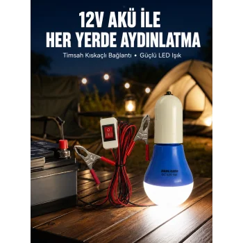 12V LED Ampul Timsah Kıskaçlı Taşınabilir Aydınlatma