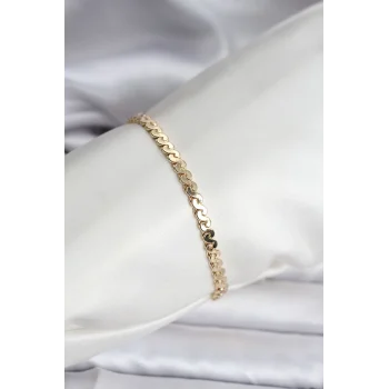 14K Gold Renk Kaplama Ezme Yılan Zincir Model CM Kadın Bileklik