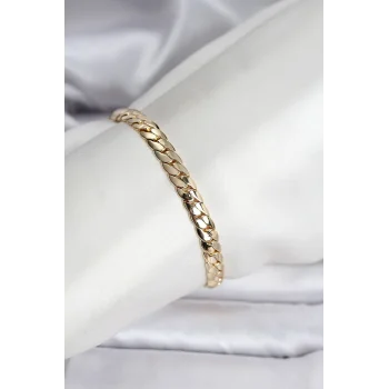 14K Gold Renk Kaplama Ezme Zincir Model Kadın Bileklik