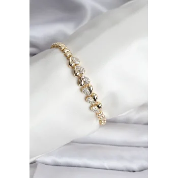 14K Gold Renk Kaplama Kalp Model CM Kadın Bileklik