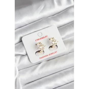 14K Gold Renk Kaplama Kutup Yıldız Zirkon Taşlı CM Kadın Küpe