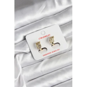 14K Gold Renk Kaplama Yarım Halka Zirkon Taşlı CM Kadın Küpe