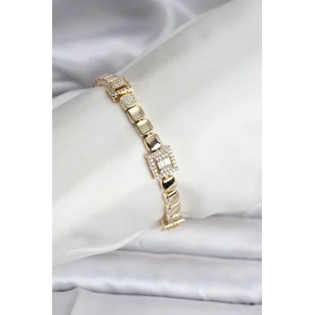 14K Gold Renk Kaplama Zirkon Taşlı CM Kadın Bileklik