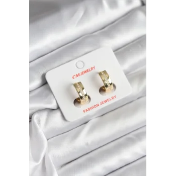 14K Gold Renk Kaplama Zirkon Taşlı Halka Model CM Kadın Küpe