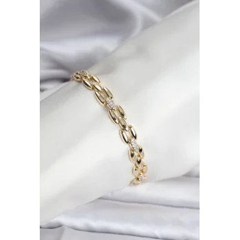14K Gold Renk Kaplama Zirkon Taşlı Model CM Kadın Bileklik