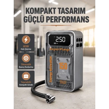 150 PSI Kablosuz Şarjlı Hava Pompası – LED Ekranlı ve Otomatik Kapanma Özellikli