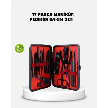 17 Parça Profesyonel Manikür Pedikür Seti Paslanmaz Çelik Siyah Kutu