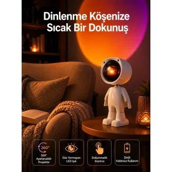 180 Derece Dönebilen Astronot Masa ve Gece Lambası Projektör