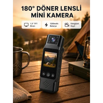 180° Döner Lensli Mini Kamera 1080P Full HD Hareket Algılama 1200mAh