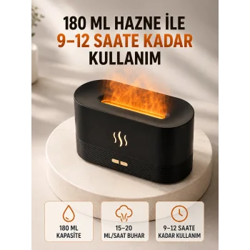 180 ML Alev Efektli Aroma Difüzörü Ultrasonik Buharlı Aromaterapi Cihazı