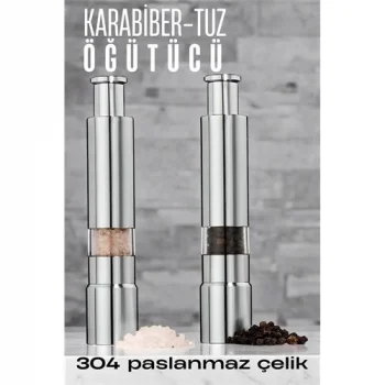 2li Karabiber Tuz Öğütücü Profesyonel 304 Paslanmaz Çelik Manuel Baharat Değirmeni 720252