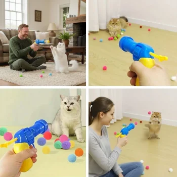 20 Adet Renkli Peluş Toplu Kedi Oyun Tabancası – Kedi Egzersiz ve Oyun Aracı (5047)