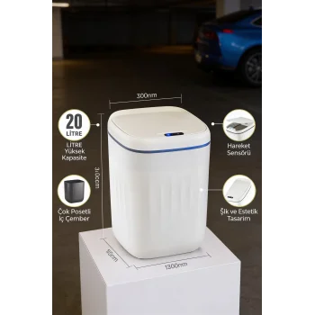 20 Litre Hareket Sensörlü Akıllı Çöp Kovası Beyaz