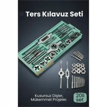 20 Parça Profesyonel Metrik Ters Kılavuz Ve Pafta Seti M3-m12 - Hassas Diş Açma Ve Onarım Takımı