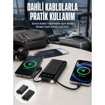 20.000 Mah Led Işıklı LCD Ekran USB Girişli Type-C Lightning Powerbank Yeni Nesil