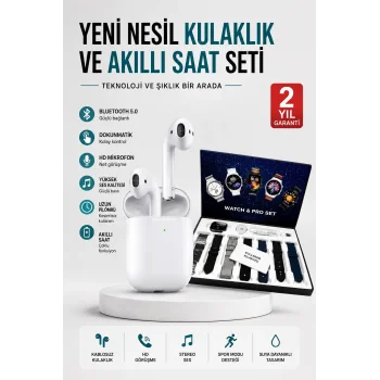 2025 Model Akıllı Saat ve 2.Nesil TWS Bluetooth Kulaklık Yüksek Ses Kaliteli