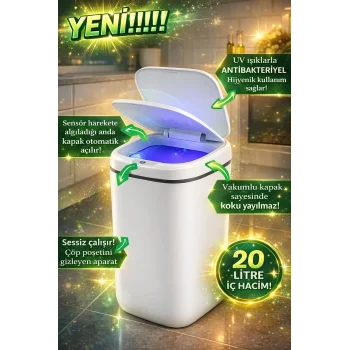 20l Akıllı Sensörlü Çöp Kovası Uv Işık Koku Geçirmez Mutfak Banyo Wc Ofis